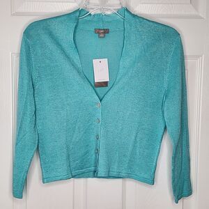 J. Jill Linen Blend Knit Cropped Cardigan Sweater 3/4 Sleeves New With Tag XS